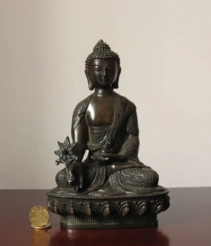 

8" Elaborate Chinese Old Tibetan copper Buddhist buddha statue