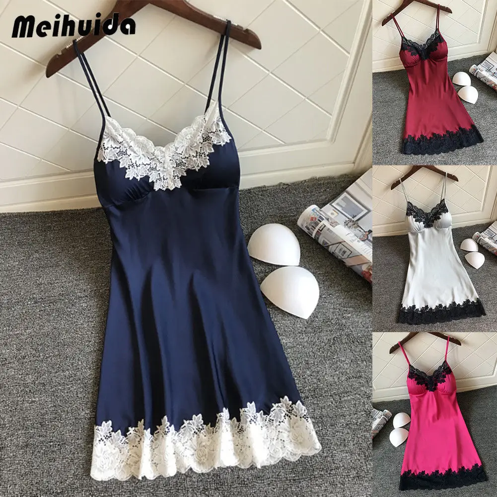Сексуальное женское белье шелковое платье Ночная рубашка мягкая кружевная Повседневная Ночная рубашка ночное белье на бретельках ночные рубашки