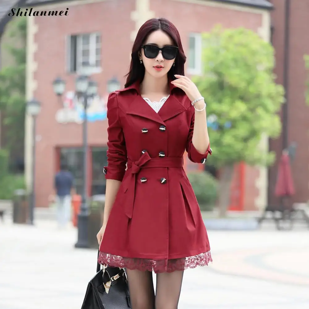 2019 Trench Coat For Women Spring Double Breasted Black Winter Abrigos Mujer Lace Casaco Feminino Autumn Outerwear Slim | Женская одежда
