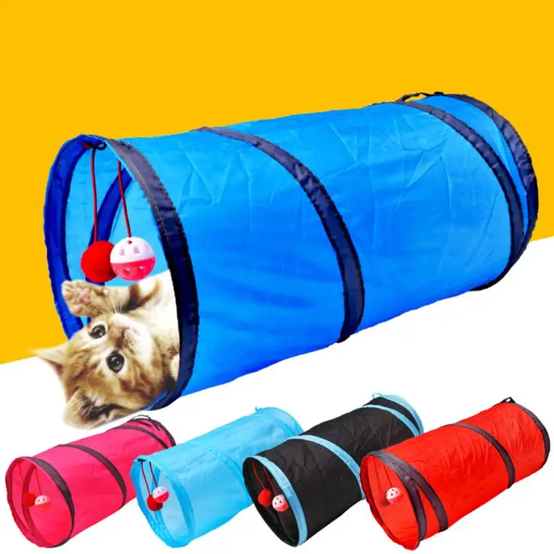 Cat ring paper two-pass cat tunnel can be accommodated folding channel pet Zhiyi toy drill bucket with bell | Дом и сад