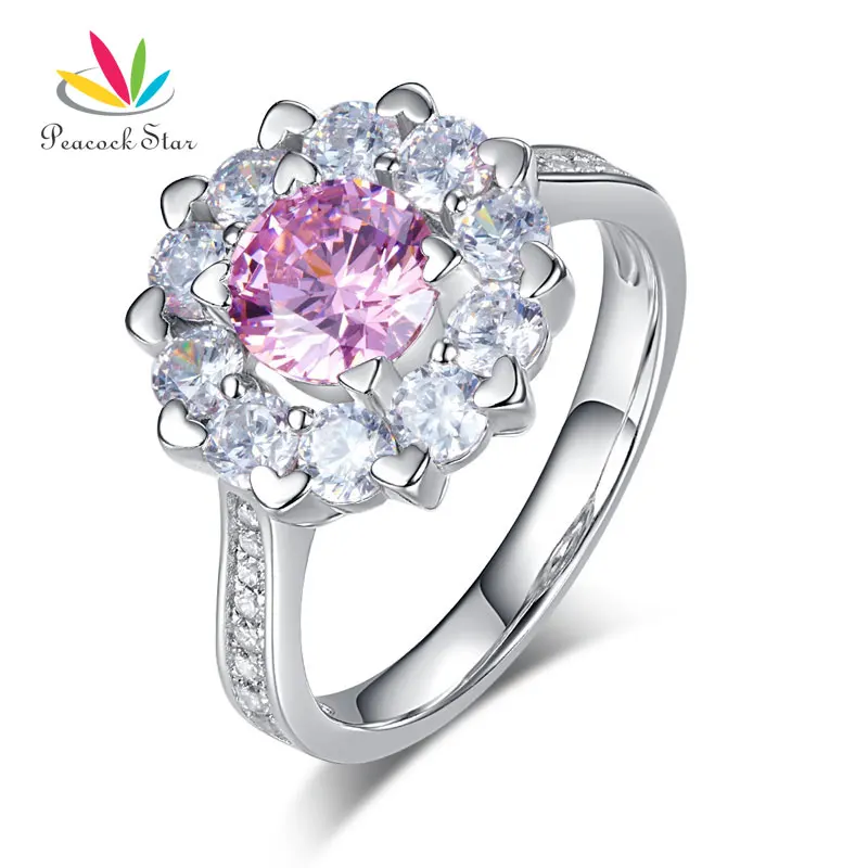 

Peacock Star Snowflake 925 Sterling Silver Wedding Promise Anniversary Ring 1 Ct Fancy Pink Stone CFR8264