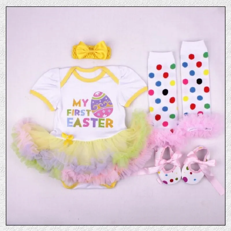 New Baby Girl Clothing Sets Lace Tutu Romper Dress Jumpersuit Headband Shoes 4PCS Bebe First Birthday Costumes Easter Gifts | Детская