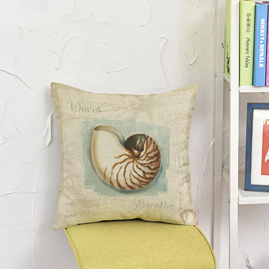 Наволочка из хлопка и льна Морская ракушка морская звезда Средиземноморский стиль домашний декор|throw