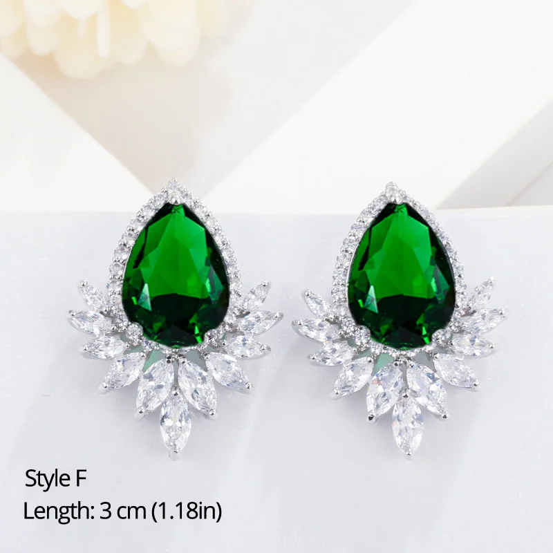 Style F BeaQueen Классическая большая капля воды Зеленый Кристалл Длинные Серьги-Подвески Овальный Круглый сердце, кубический циркон женские свадебные украшения E292 - Окраска металла: Style F