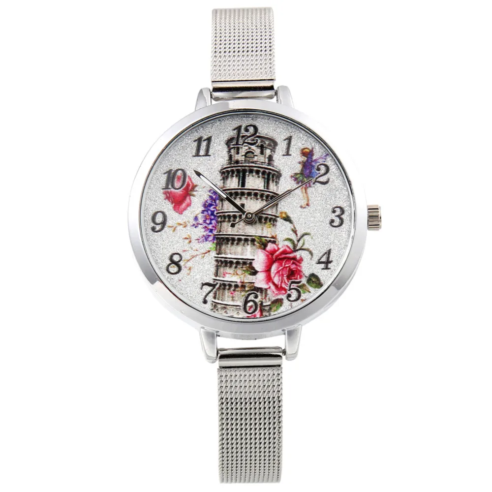 Женские часы Новинка 2017 года Для женщин серебро Нержавеющая сталь тонкая сетка