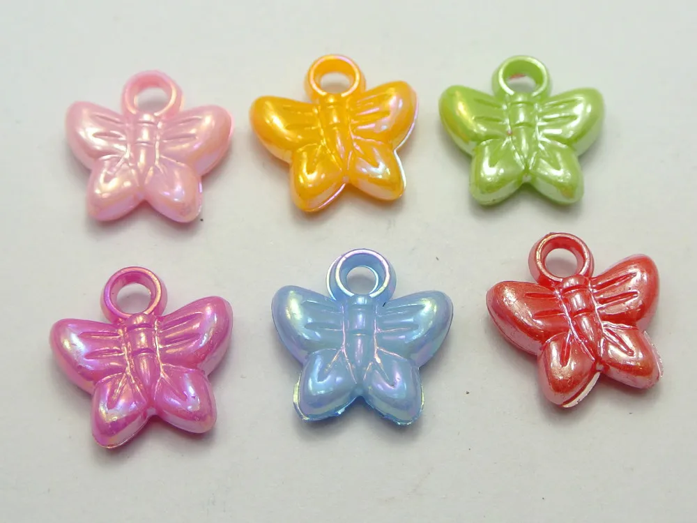 

100 Mixed Color Plastic Butterfly Charms Pendants 15X15mm