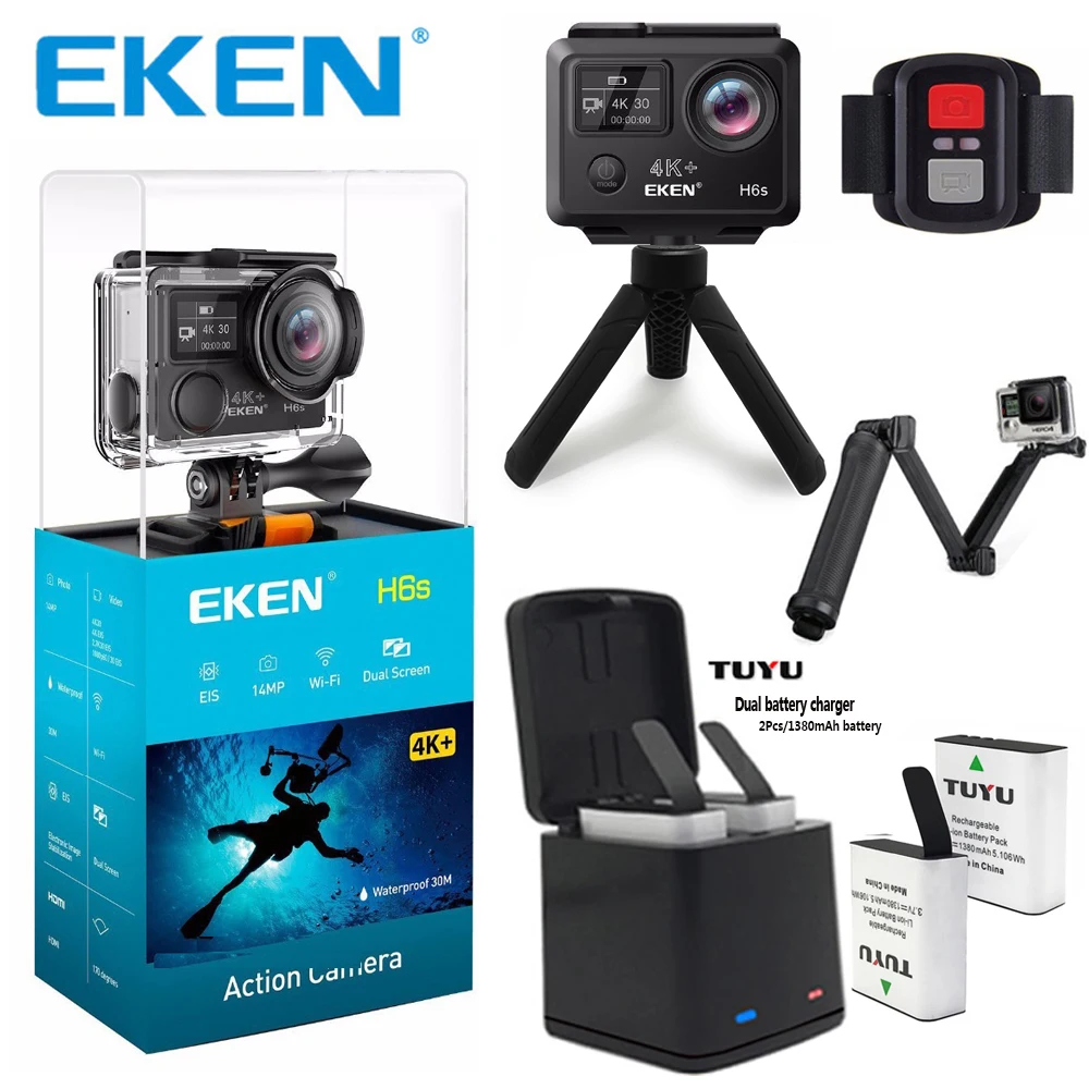 Оригинальная Экшн камера EKEN H6S 4K + Ultra HD встроенный Чипсет Ambarella A12 @ 30fps 1080p 60fps