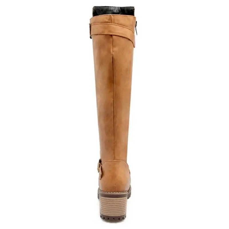 Coolcept New Women High Heels Winter Boots Fur Warm Knee Metal Buckle Zipper Fashion Woman Shoes Size 34-43 | Обувь