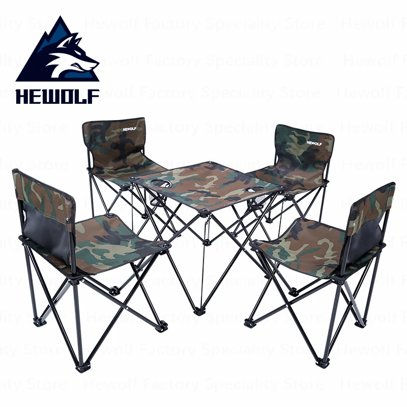 

Hewolf Camping 4 Seat 1 Table Folding Tables Chairs Portable Camouflage Picnic Table Chairs Outdoor Fishing Picnic BBQ Equipment