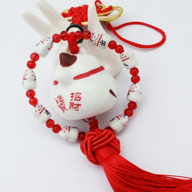 

KKYSYELVA Lucky Cat Blessing Car Adornment Good Luck Car Pendant Chinese traditional handicrafs Car Interior Accessories