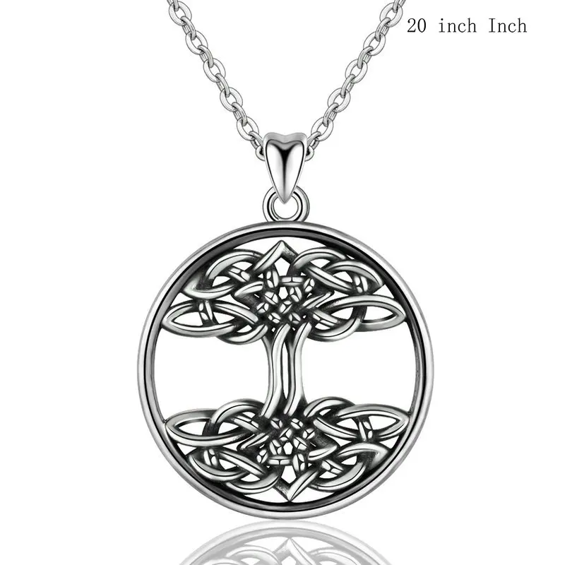 20 inch chain EUDORA, 925 пробы, серебряное, ирландское, кельтское, узел, дерево жизни, ожерелье с подвеской для мужчин и женщин, окисленное серебро, хорошее ювелирное изделие CYD193 - Окраска металла: 20 inch chain