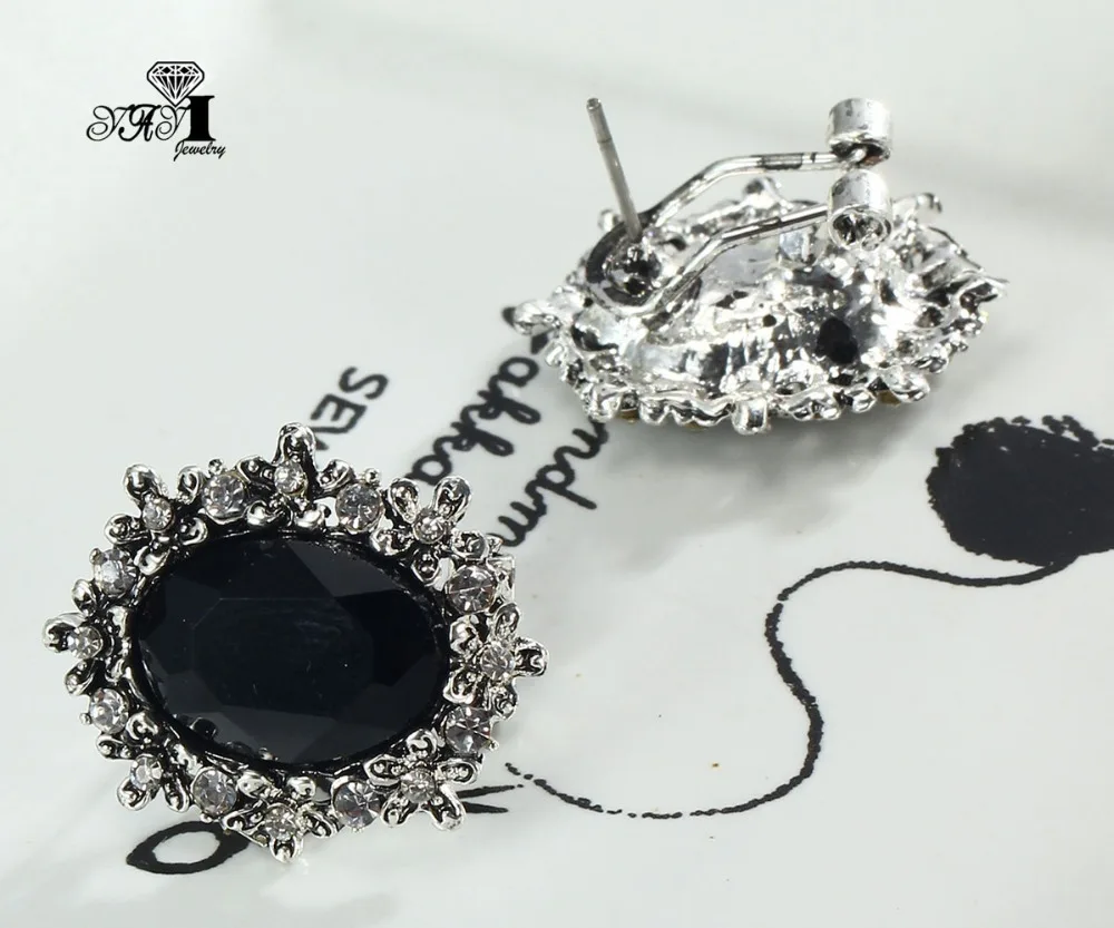 Яи Jewelry Новый черный стекло Серый Rhinestone мотаться Кристалл серьги Женская мода