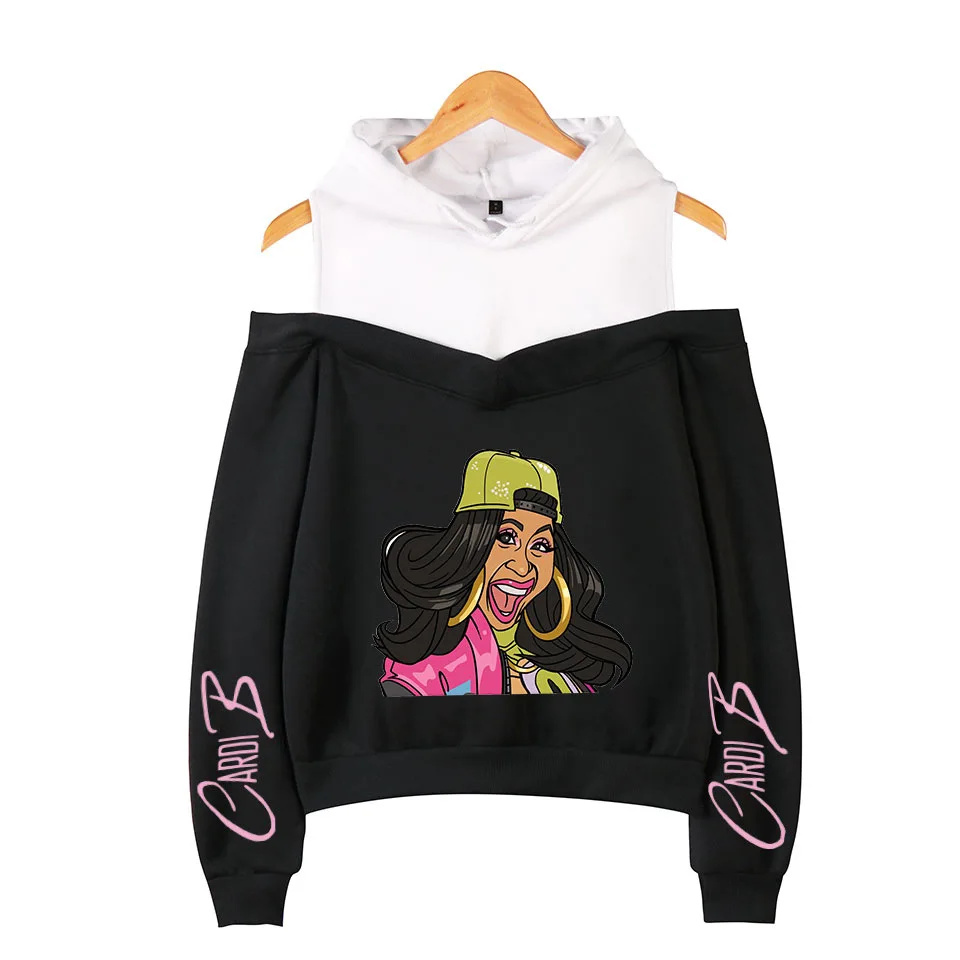 Rapper Cardib Cardi B негабаритная Толстовка Harajuku свитшоты женские с длинным рукавом с открытыми плечами эксклюзивная одежда с капюшоном Poleron Mujer