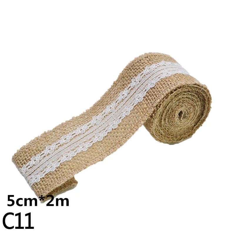 C11 2M 5cm Burlap Rolls Hessian Jute Lace Ribbons Vintage Rustic Wedding Ornaments DIY Craft Supplies Birthday Gift Box Package Rope - Цвет: C11