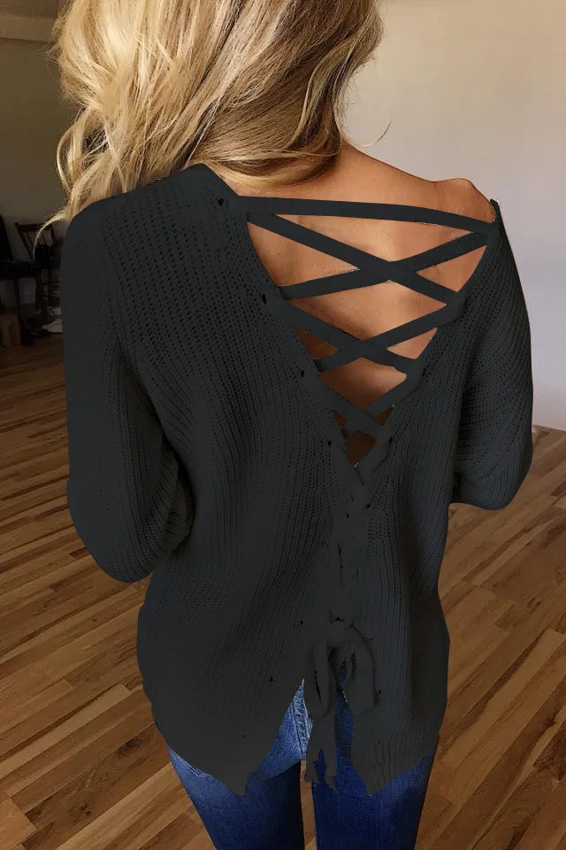 2019 Knitted Sweater Women V Neck Fashion Long Sleeve Pullover Sexy Female Backless Autumn Daily Casual | Женская одежда