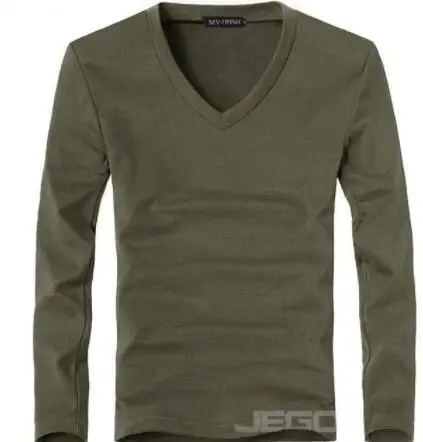 army green V neck HGFS Белые Повседневные мужские топы в стиле хип-хоп с длинным рукавом, уличная одежда, футболки для мужчин, футболки высокого качества - Цвет: army green V neck