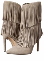 designer beige black brown tassel suede leather high heel boots women inside zipper mid calf pointed toe autumn short boots