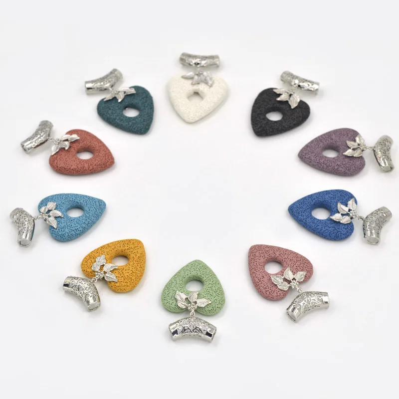 Цветные ожерелья и подвески в форме сердца из лавы металлическая пряжка подвеска