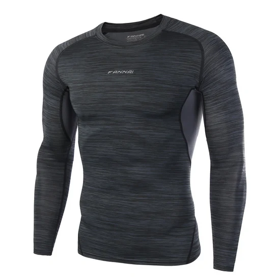 FANNAI сжатия Беговая футболка для Для мужчин плотно Sportwear Dry Fit Gym Фитнес футболка Для мужчин s тренинга с длинным рукавом рубашка AM311 - Цвет: black stripe