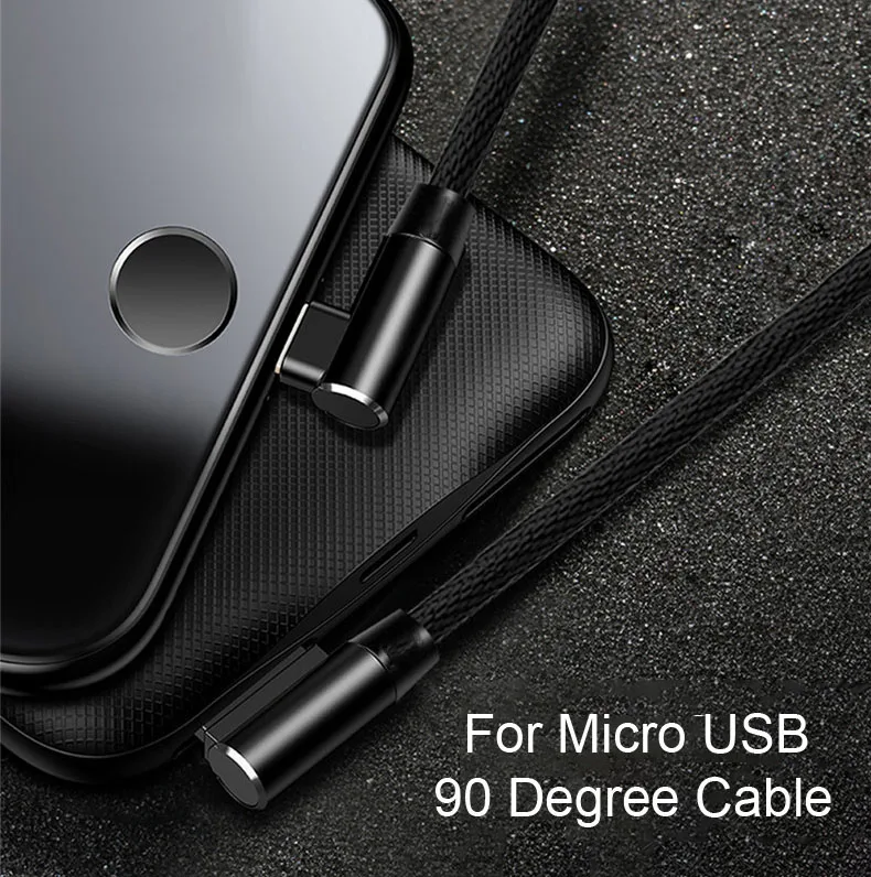 Oppselve Micro USB кабель Быстрая зарядка USB шнур 90 градусов локоть нейлон плетеный кабель для передачи данных для samsung Xiaomi Android мобильных телефонов - Цвет: Black