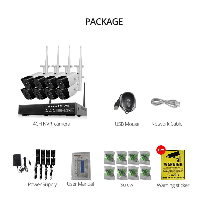 Система наблюдения Wheezan wifi cctv комплект ip-камеры 1080P 8CH H.265 аудио P2P ночного видения HD открытый домашний комплект камеры безопасности