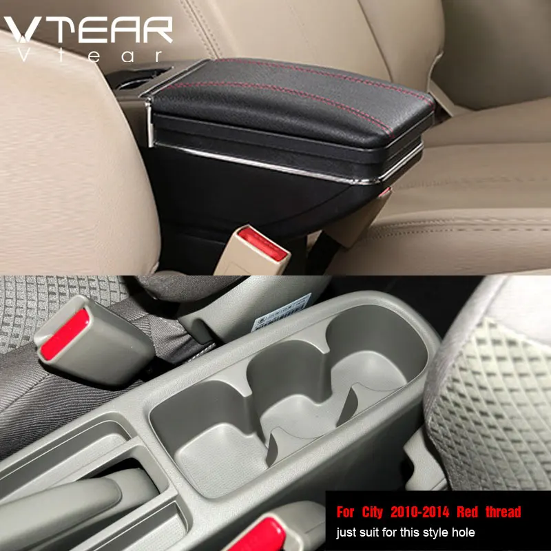 10-14 Red thread Vtear для Honda City автомобильный подлокотник кожаный подлокотник вращающийся ящик для хранения автомобиля-Стайлинг центральная консоль ABS Черные Аксессуары - Название цвета: 10-14 Red thread