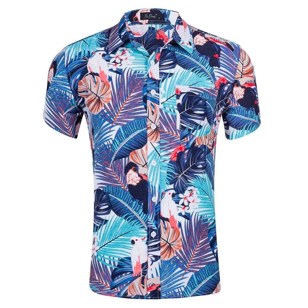 

Fashion Regular Fit Mens Cotton Short Sleeve Hawaiian Shirt Summer Casual Floral Shirts Men Plus Size S-XXL Ou code
