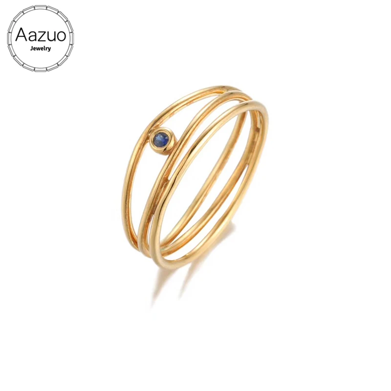 

Aazuo Natrual Blue Sapphire 100% 18K Yellow Gold(Au750) Irregular Line Ring for Woman Charm Jewelry Fashion Love Gift For Woman
