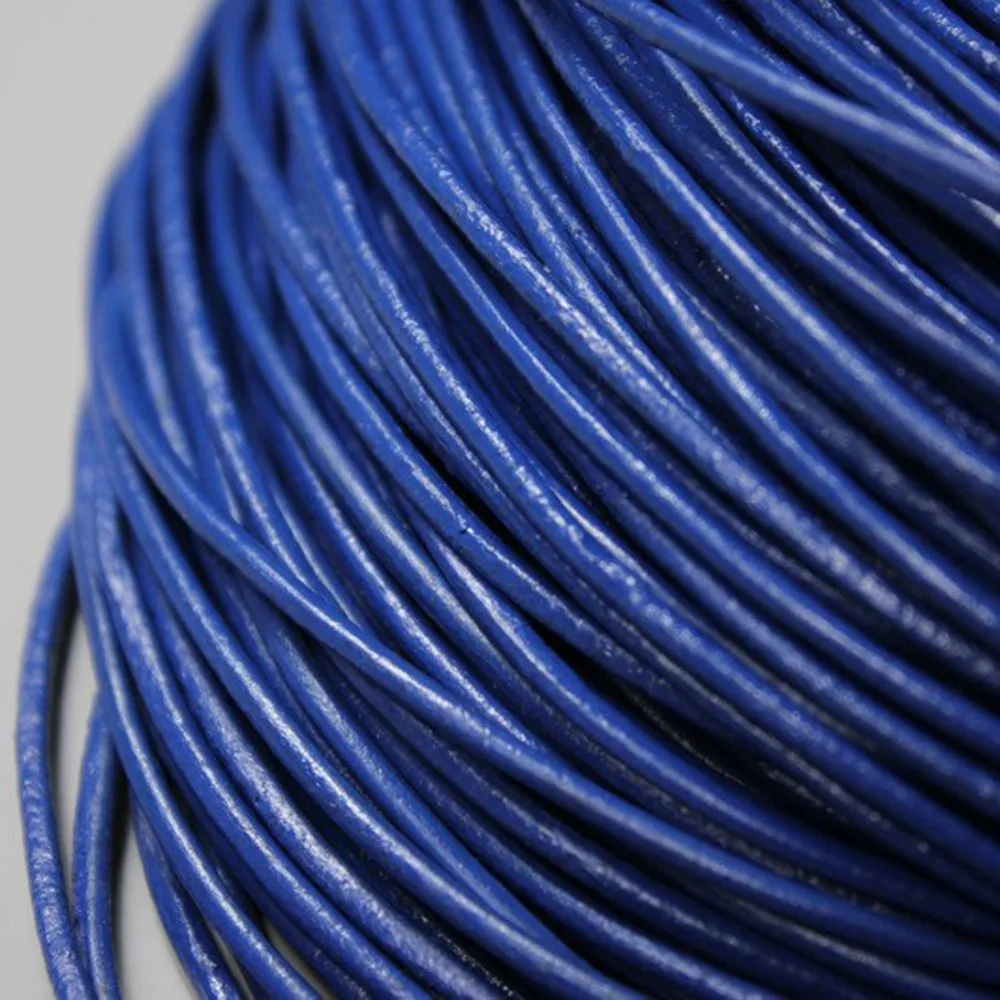 

5 yards 2mm Round Genuine Cow Hide Royal Blue Leather Strands, 2mm The Color of Sea Real Leather Cord For DIY Bracelet Necklace