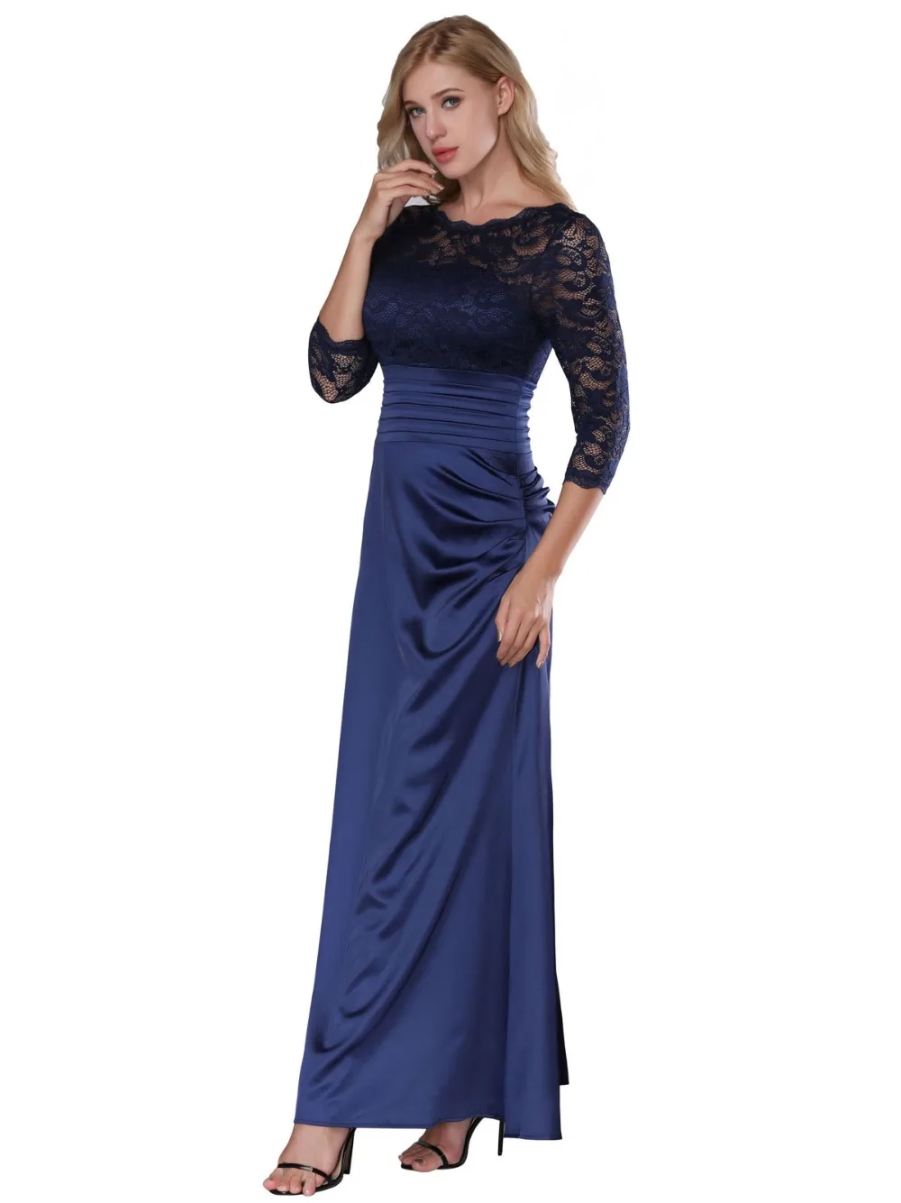 Vintage Lace Dresses - Retro Floral Dress Classy Long Gown For Women Slim Ruched Wedding Maxi | Женская одежда