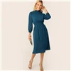 SHEIN Стильное Платье Со Стоячим Воротником Женское Синее Классическое Платье С Длинными Рукавами