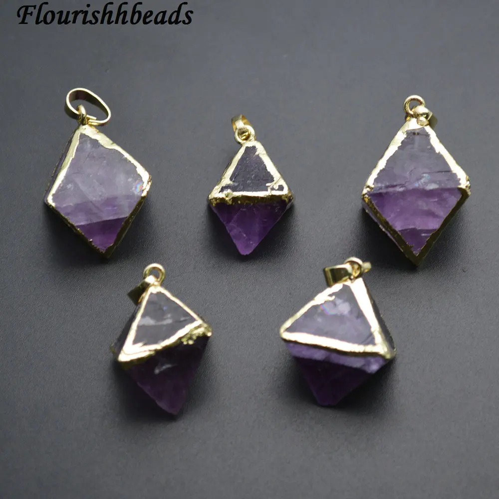 

Natural Purple Small Size Fluorite Stone Rhombus Pyramid Pendants fit Necklace making Fashion Jewelry Supplies