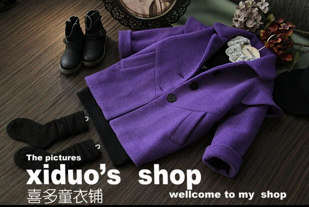 Зима новый детская одежда длинная версия фиолетовый пальто для мода девочек 90 100