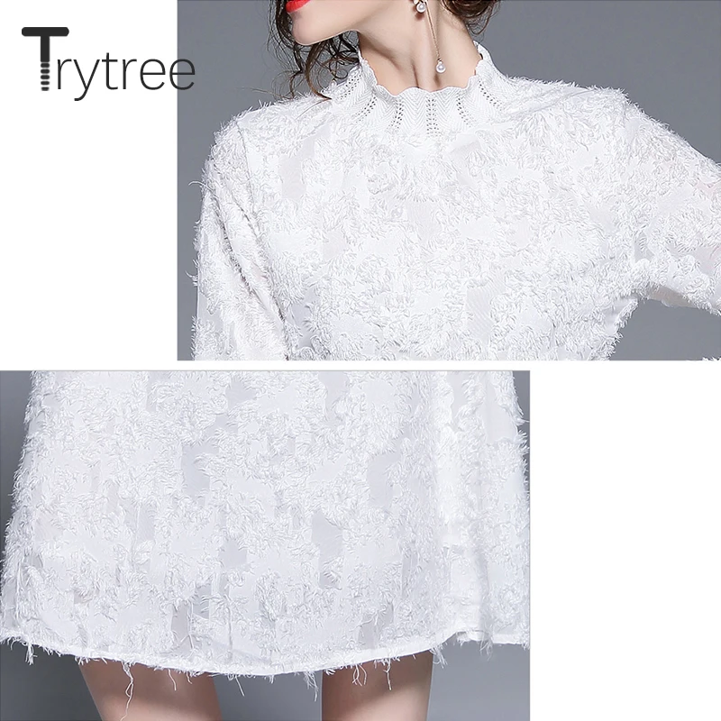 Trytree весна лето платье Элегантный Искусственный шелк и кружево повседневные