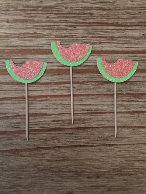 

Glitter Watermelon Cupcake Toppers birthday rustic Wedding Bridal Shower Engagement Party food picks
