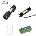 USB Перезаряжаемый COB светодиодный фонарик супер яркий водонепроницаемый масштабируемый фонарик лампа + батарея + USB кабель + коробка для аварийной ситуации