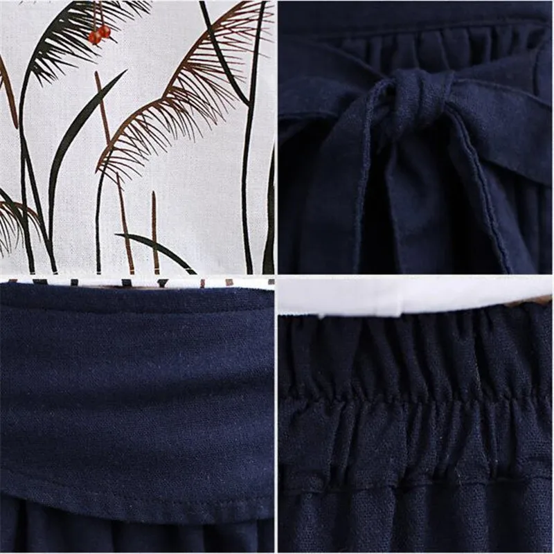 

Cotton linen two pieces set womens 2018 summer Casual skirt set Plus size Short sleeve t-shirt top and Elastic waist long skirt