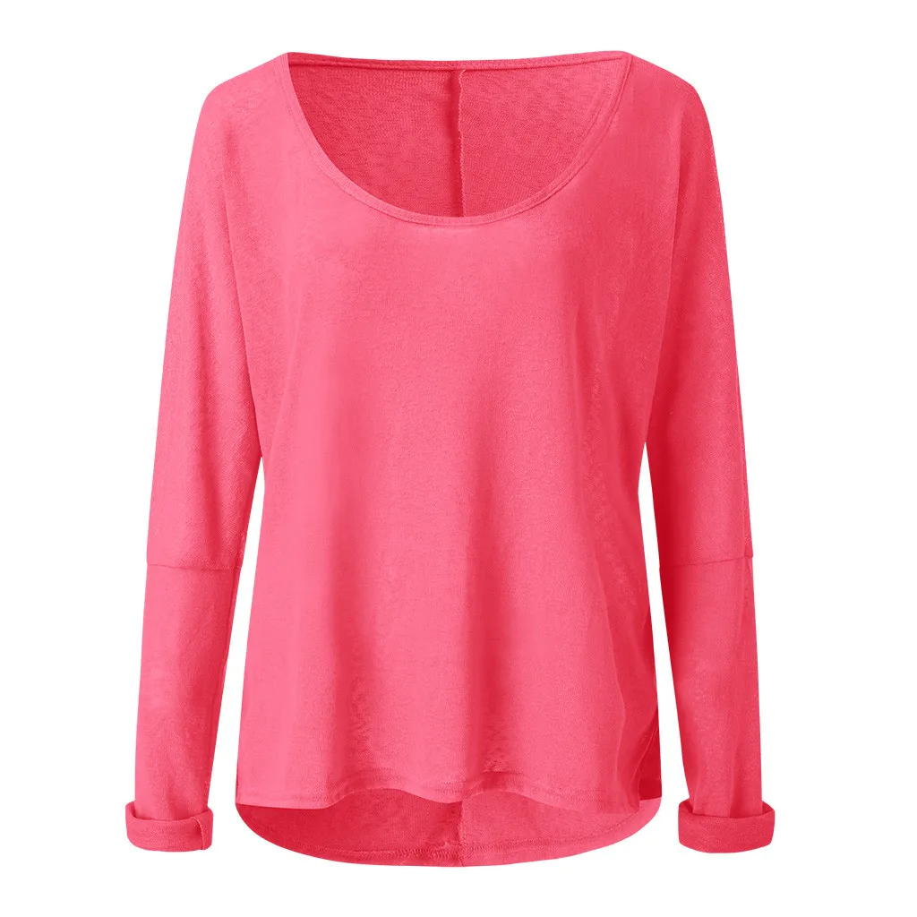 Женская футболка с длинным рукавом и глубоким круглым вырезом из полиэстера |