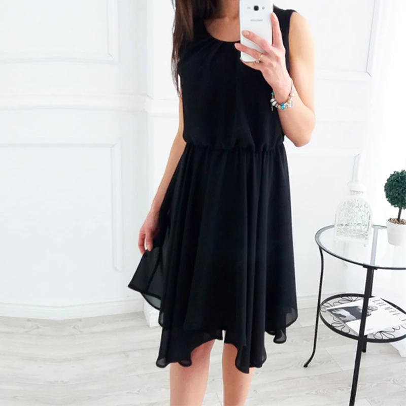 Dresses Summer Dress Chiffon 2018 Plus Size Xxl Boho Bohemian Casual Solid Black Tunic Sundress A-line Women Beach | Женская одежда