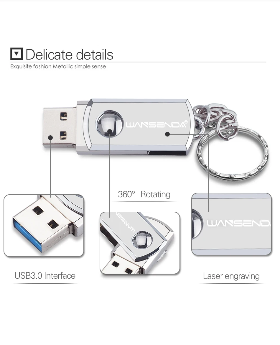 Металлический USB флеш-накопитель Wansenda, USB 3,0, брелок, ручка-накопитель, 256 ГБ, 128 ГБ, 64 ГБ, 32 ГБ, 16 ГБ, 8 ГБ, 4 Гб, USB флешки, флешки