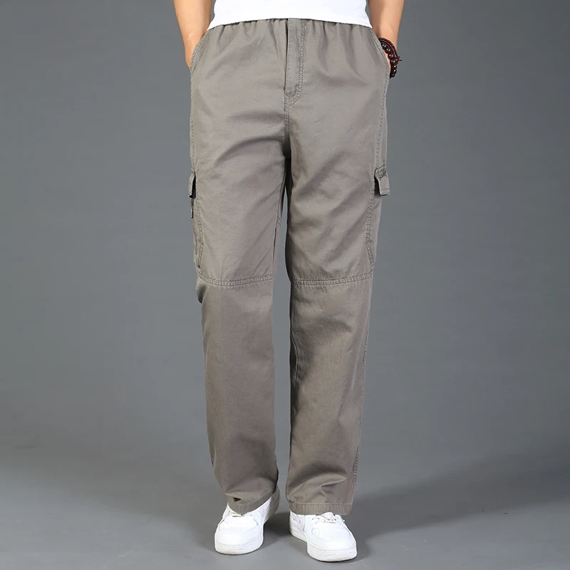 827 paragraph grey Новое поступление на осень-зиму свободные весенне-осенние прямые casual100% хлопковые штаны на лямках; Спортивный костюм для мужчин, брюки больших размеров XL 2XL 3XL 4XL 5XL 6XL - Цвет: 827 paragraph grey