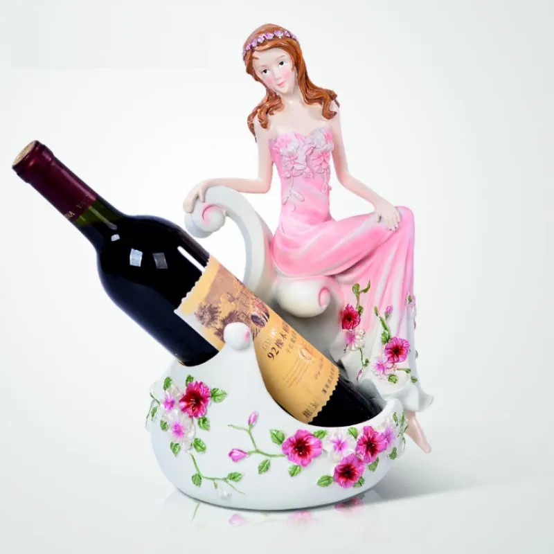 Modern Creative Kitchen Goods Home Decor Figurines Miniatures Beauty Girl Wine Bottle Wine Rack Wine Holder Decoration Ornaments