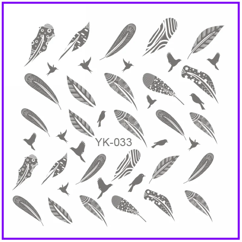 YK033 SILVER Золотые/серебряные Водные Наклейки металлические наклейки для ногтей птичья клетка перо Крылья Ангела Павлин голубь кофе брейк YK031-036 - Цвет: YK033 SILVER