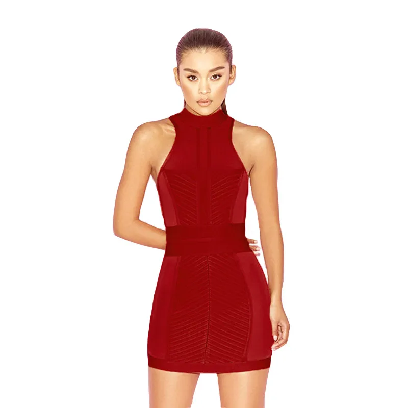 Женское короткое коктейльное платье без рукавов облегающее красное Сетчатое с