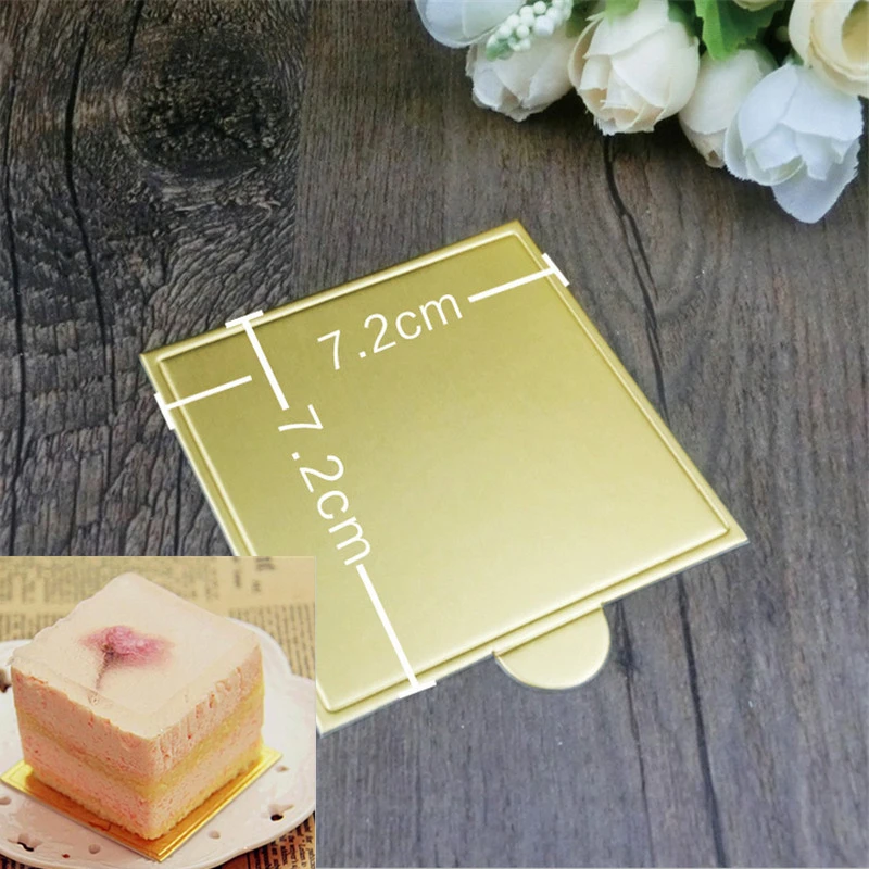 

100pcs 7.2cm Square Mousse Cake Boards Gold Paper Cupcake Dessert Displays Tray Wedding Birthday Cake Pastry Decorative Tool