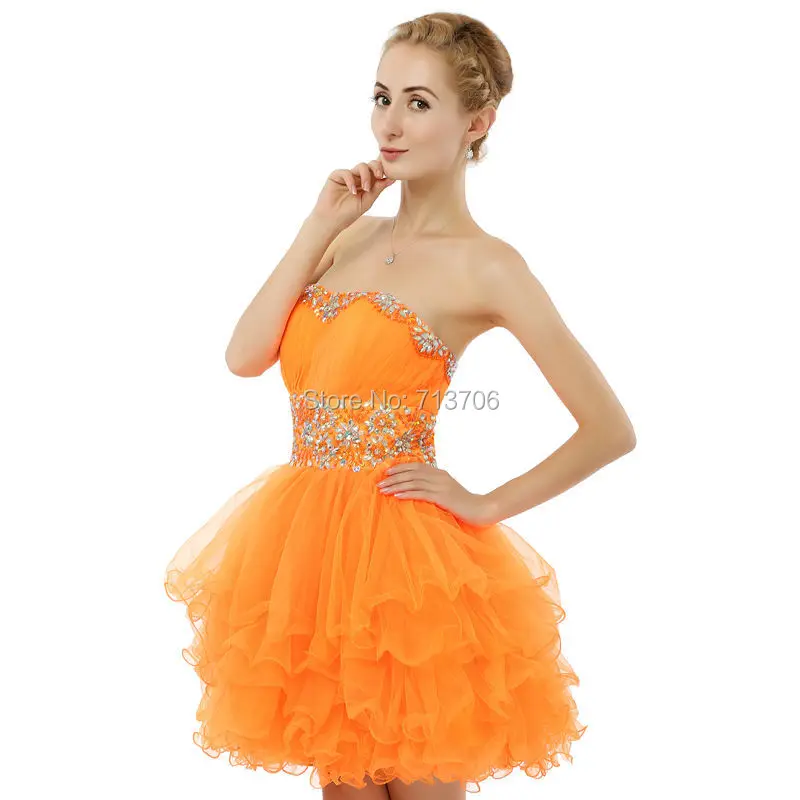 Новое поступление 2017 года Реальная Модель Оранжевый бальное платье из тюля колен