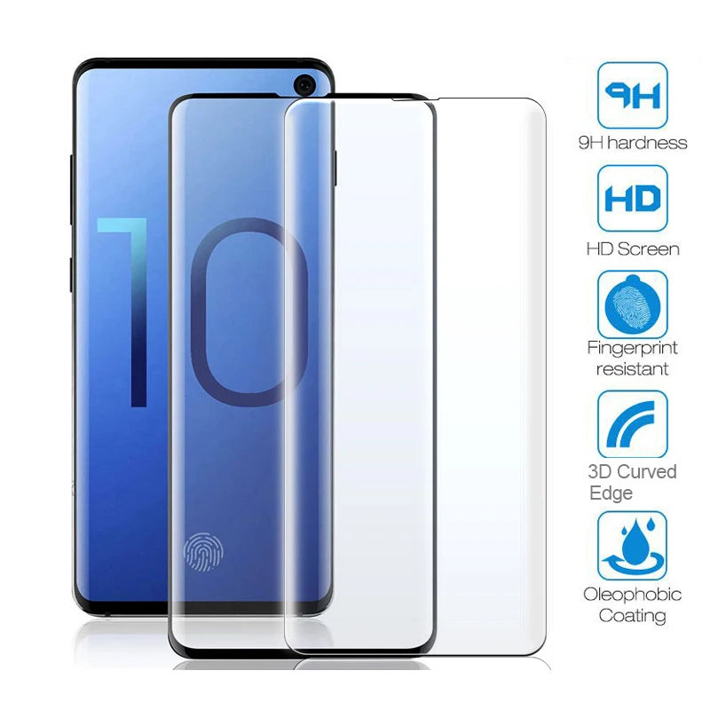 Изогнутое закаленное стекло с полным покрытием 3D 9H для Samsung Galaxy S10 Plus + S 10 защита
