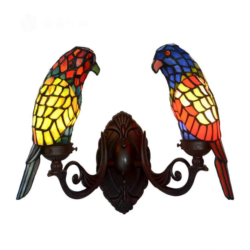 Европейский скандинавский американский деревенский витражный светильник Tiffanylamp источник птиц светодиодный настенный светильник для гостиной