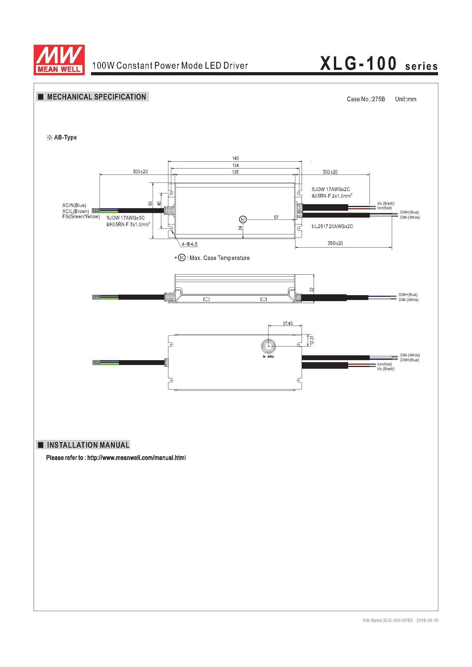 MEANWELL XLG-100-24-A 24V 4A 96W Постоянный режим питания AC/DC Светодиодный драйвер Встроенный активный PFC Функция