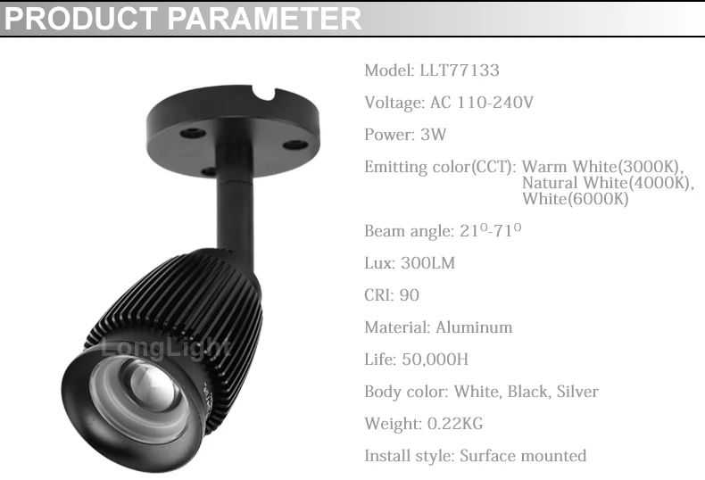 Новый прожектор поверхностного монтажа Zoom Spot Led Light Cob Cree Chip 3W 3000K 4000K 6000K для подсветки музейных витрин 110V 220V.